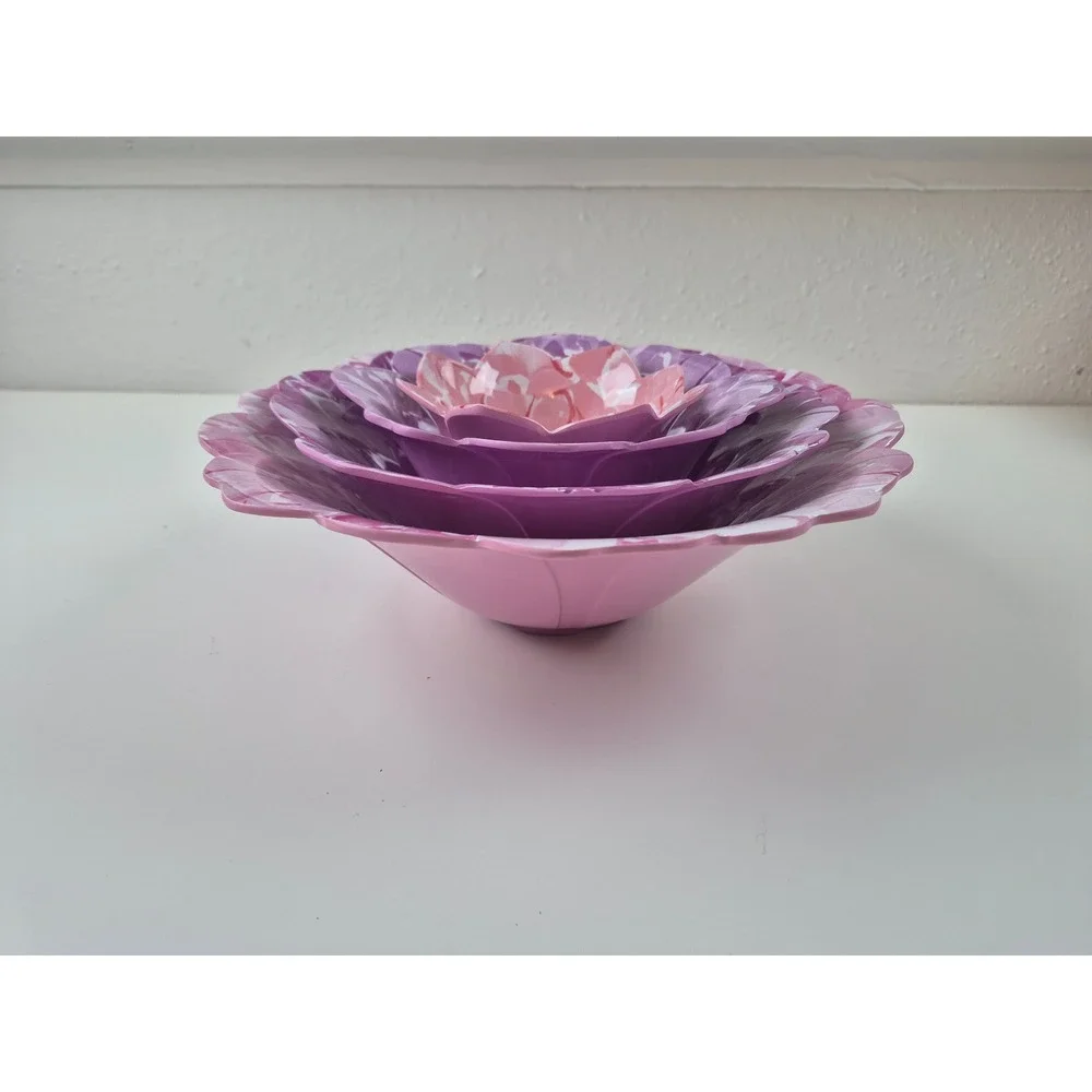 Jessica‎ Simpson Home Melamine Nesting Floral Bowl Set Pink Purple 4 Piece